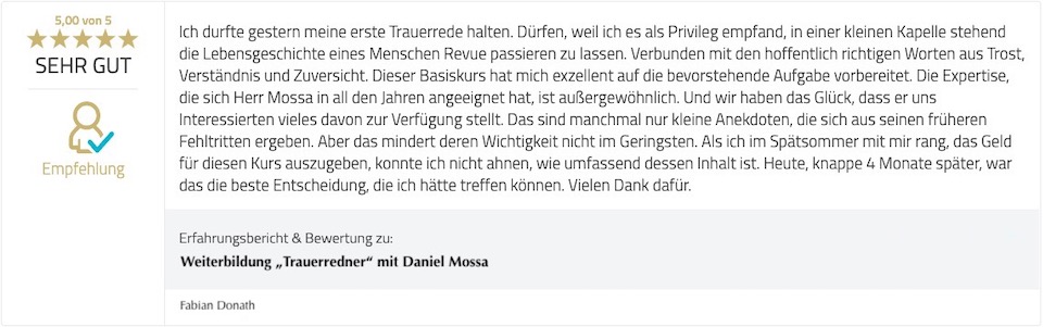 Trauerredner Ausbildung Köln bei Daniel Mossa
